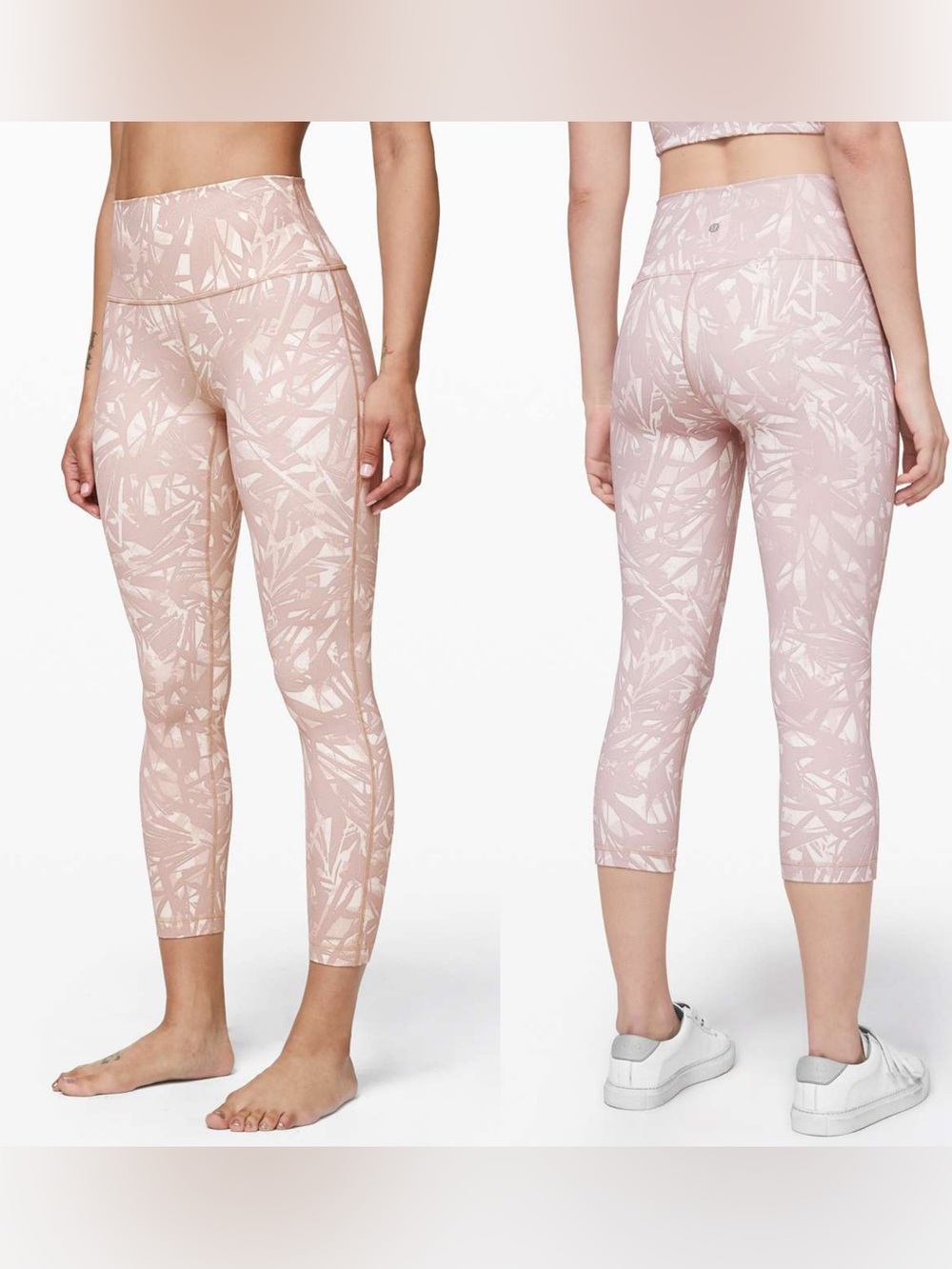 Lululemon Wunder Under Crop High Rise 21” Shadow Leaf Light Ivory Muse Size 8